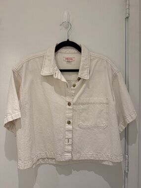 Lone Star Cropped Denim Button-Up Shirt in Cream